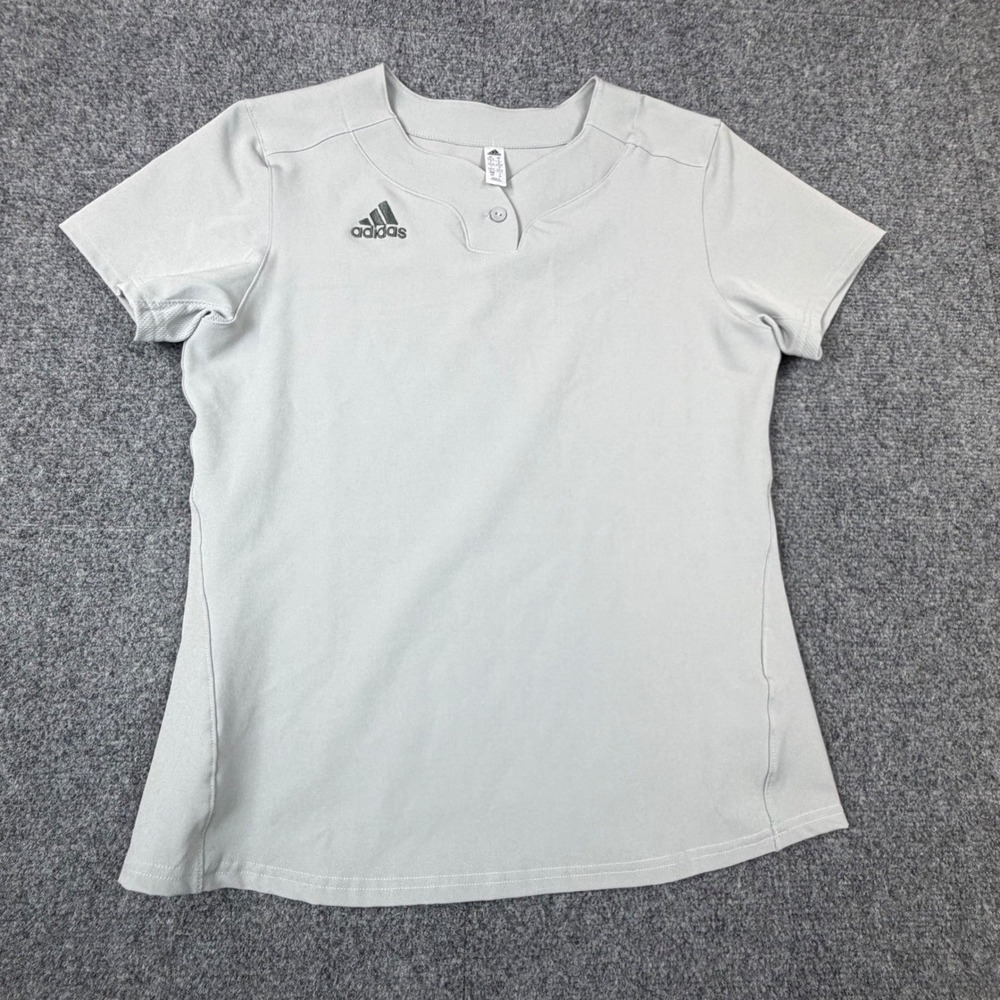 Adidas Womens Size S Small Gray Short Sleeve Softball Sports Jersey Henley Shirt